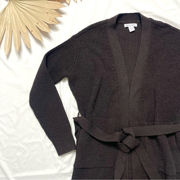 Athleta Scenic Wrap Walnut Brown Heather Knit Tie Cardigan Sweater Size Small - Picture 2 of 6